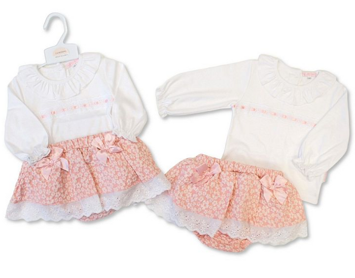 Baby Girls 2 pcs Dress Set with Lace and Bows - Flowers (NB-6m) (PK6) BIS-2020-2628