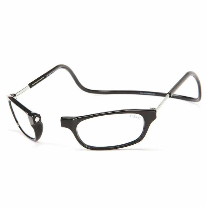 Black CliC Original reading glasses featuring a patented magnetic front closure and an adjustable wraparound headband.