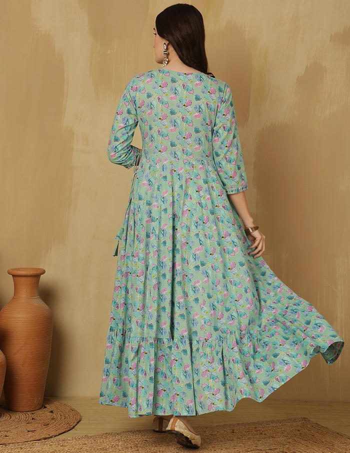 Green Floral Anarkali