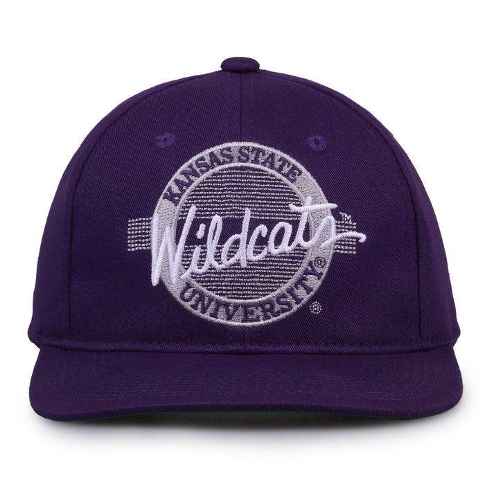 Kansas State Retro Circle snapback hat in purple, front view
