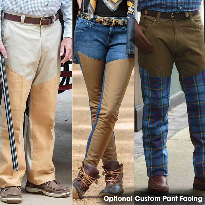 Kevin's stretch cotton canvas pants in khaki with faux suede pocket trim and rugged vintage styling.