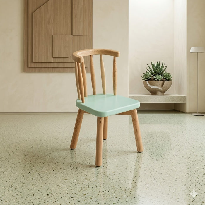 Kids Chair Nordic Spindle Back Toddler Seat for Playrooms, Nurseries, and Study Chair Mint Green and Natural Oak Finish