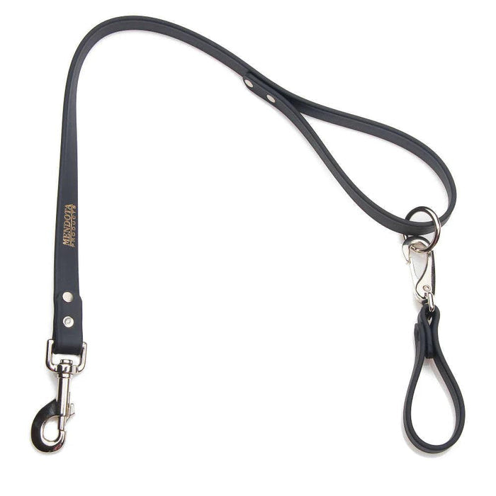 Black Mendota Durasoft belt loop dog lead with durable, water-resistant material and nickel-plated hardware.