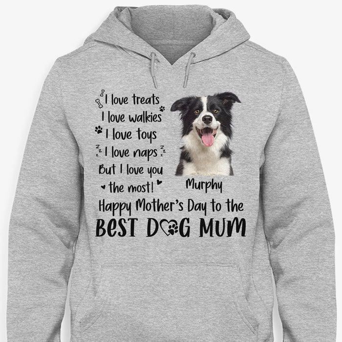 Personalized Dog Mom Shirt - I love treats I love walkies pop eyed, Custom photo t-shirt gif for dog lovers