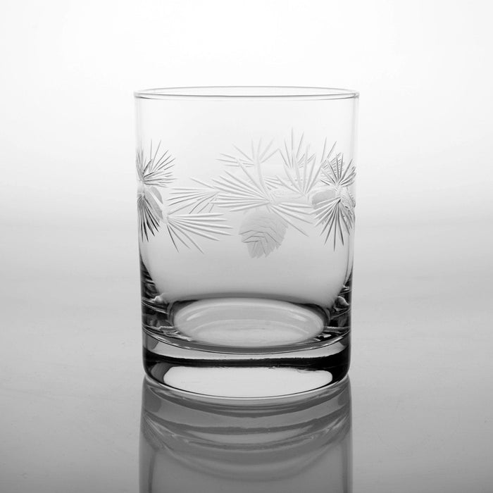 14 oz clear glass featuring an etched frosted pinecone and polished pine needle design for a rustic, elegant look.
