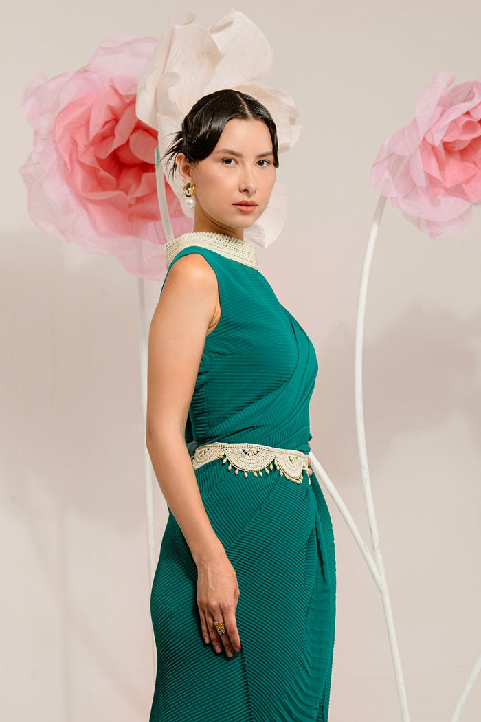 Pre-Draped Teal Green Saree