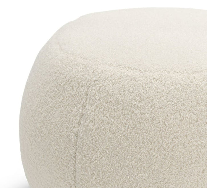 Round Ottoman – Soft Bouclé Fabric, Plush Padding, Solid Wood Base – Cozy Footrest, Living Space