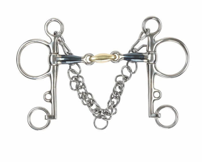 Shires Blue Sweet Iron Pelham with Brass Loz - Blue Sweet Iorn - 4.5