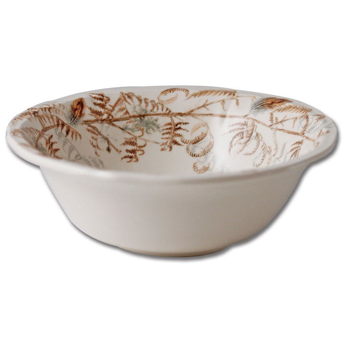 XL white china cereal bowl featuring a delicate brown and green fern leaf pattern inspired by French woodland wildlife.
