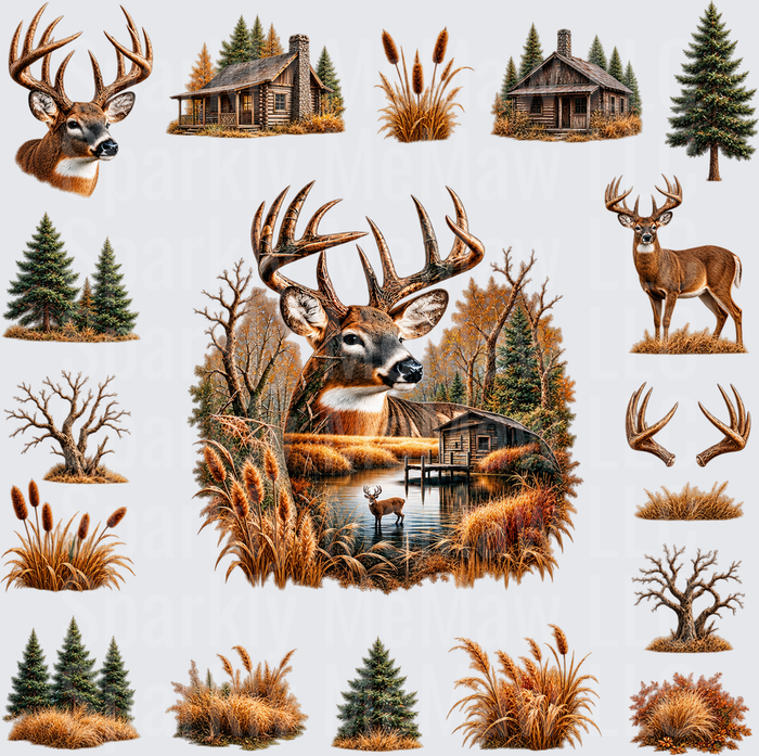 Whitetail Buck Autumn Wilderness Scene This is a 10x10 UV DTF Full Sheet