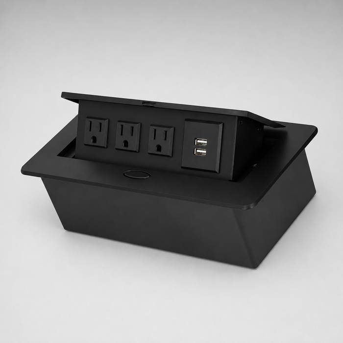 3 Plug with 2 USB Port Pop up Box for all Table Multimedia Desktop Socket for Conference Room or Tabletop Use