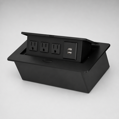 3 Plug with 2 USB Port Pop up Box for all Table Multimedia Desktop Socket for Conference Room or Tabletop Use
