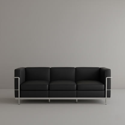 3 Seater Modern Design Sofa Made in Plyboard Frame and Leatherette Upholstery and SS Metal Frame and Leg Base