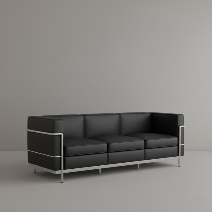 3 Seater Modern Design Sofa Made in Plyboard Frame and Leatherette Upholstery and SS Metal Frame and Leg Base