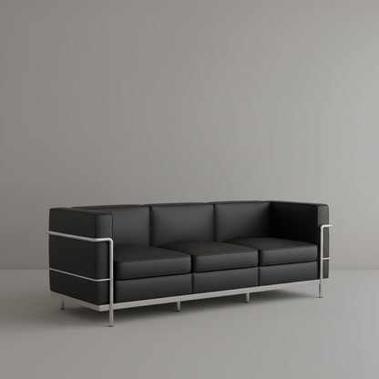 3 Seater Modern Design Sofa Made in Plyboard Frame and Leatherette Upholstery and SS Metal Frame and Leg Base