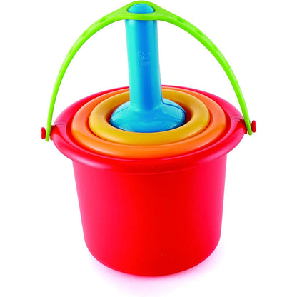 Contents of Happy Bucket all nested inside the largest, red, bucket.