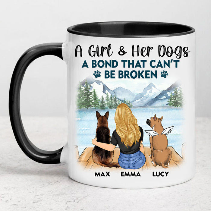 A Girl And Her Dogs, A Bond That Can't Be Broken, Personalized Ceramic Mug, Gift For Dog Lovers