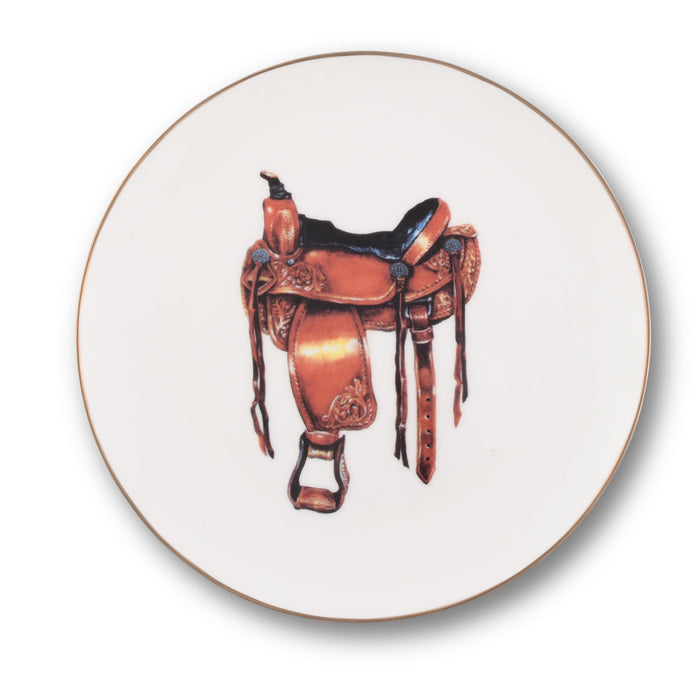 Vagabond House Amarillo Western Saddle Pattern Bone China Round Salad Plate Product Image