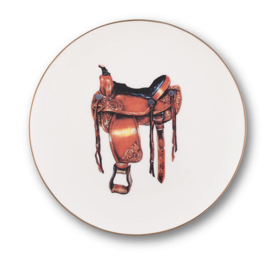Vagabond House Amarillo Western Saddle Pattern Bone China Round Salad Plate Product Image