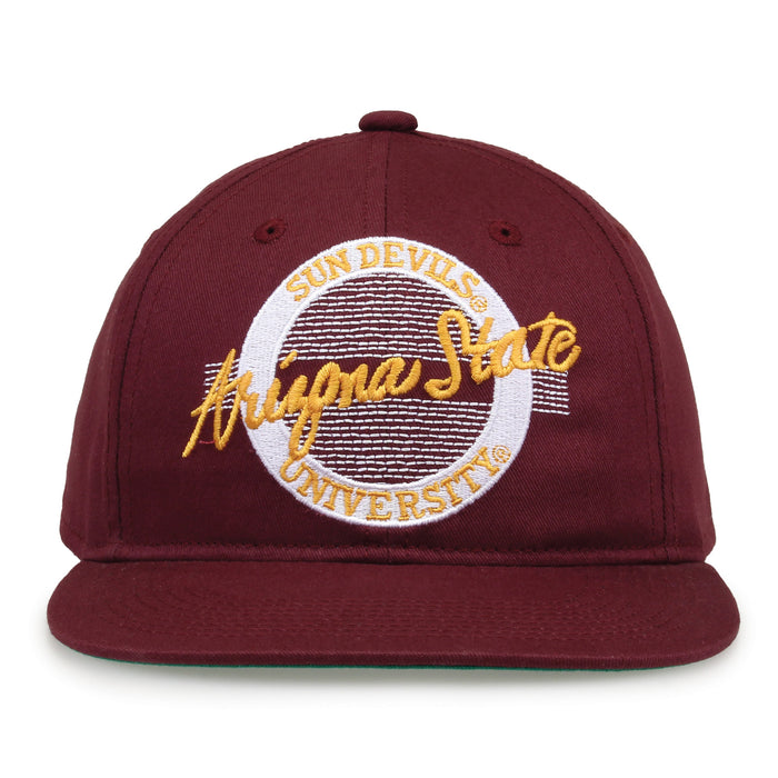 Arizona State Retro Circle snapback hat in maroon, front view