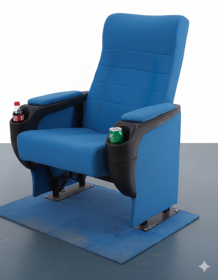 Auditorium Chair with Push Back Mechanism, PP Cup Holder, and Cushion on Sharing Armrest for Comfort Seating