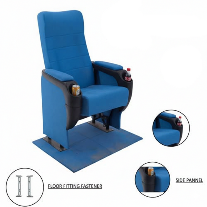 Auditorium Chair with Push Back Mechanism, PP Cup Holder, and Cushion on Sharing Armrest for Comfort Seating