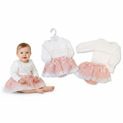 Baby Girls 2 pcs Dress Set with Lace and Bows - Flowers (NB-6m) (PK6)  BIS-2020-2628