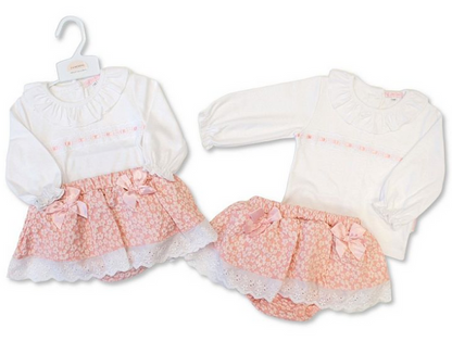 Baby Girls 2 pcs Dress Set with Lace and Bows - Flowers (NB-6m) (PK6)  BIS-2020-2628