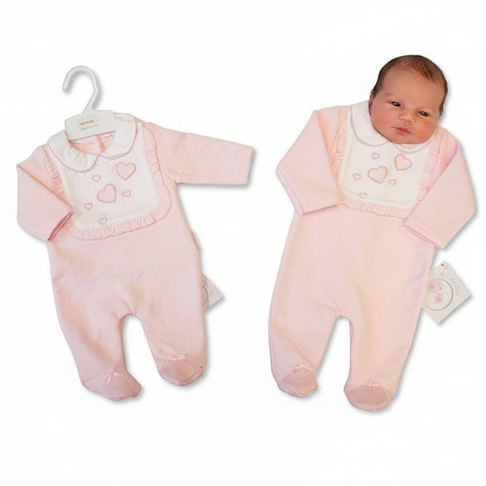 Baby Girls All-In-One with Bib - Hearts (NB-6m) (PK6)  BIS-2020-2624