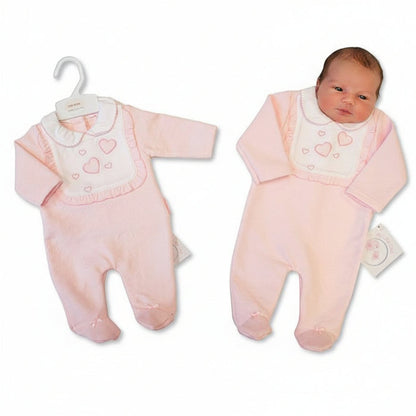 Baby Girls All-In-One with Bib - Hearts (NB-6m) (PK6)  BIS-2020-2624
