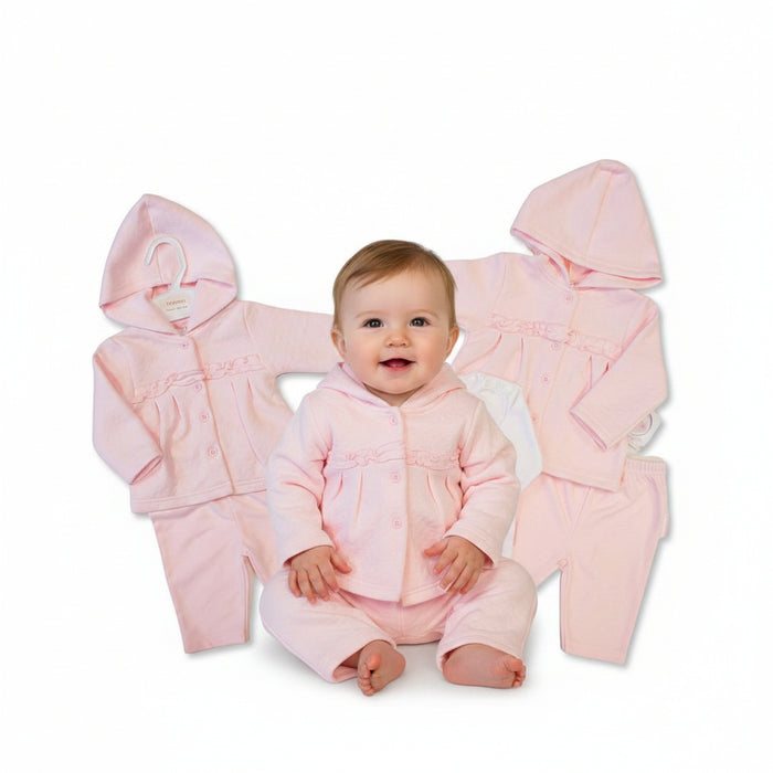 Baby Girls Heart Embossed 3 pcs Set with Hood (NB-9m) (PK6)  BIS-2020-2622