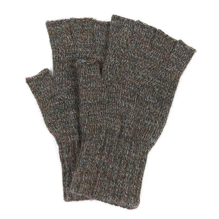 Barbour fingerless gloves in a brown, multi-tonal lambswool knit with a ribbed cuff for warmth and dexterity.