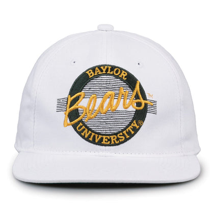 Baylor Retro Circle snapback hat in white, front view