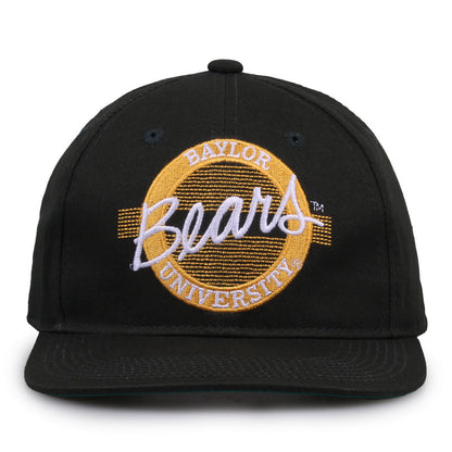 Baylor Retro Circle snapback hat in dark green, front view