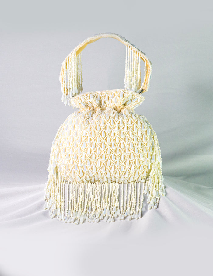 Beige Raw Silk Hand Embellished Potli