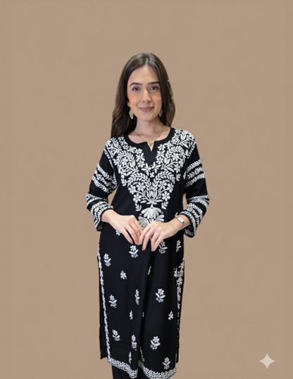 Black chikankari straight kurta