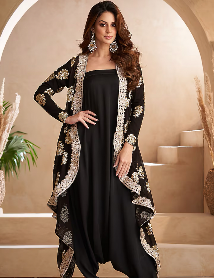Black Sequinced Jacket Set
