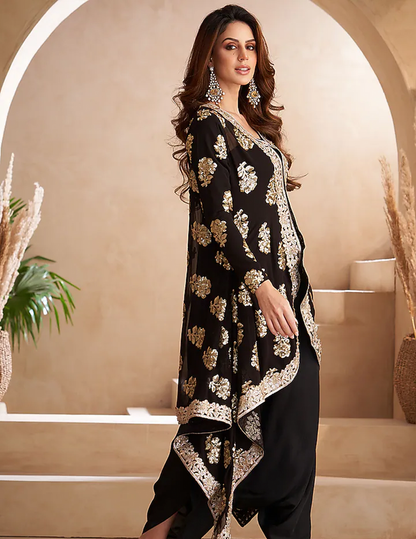 Black Sequinced Jacket Set