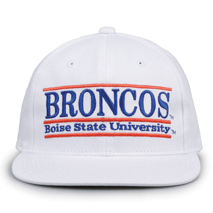 Boise State Retro Bar snapback hat in white, front view