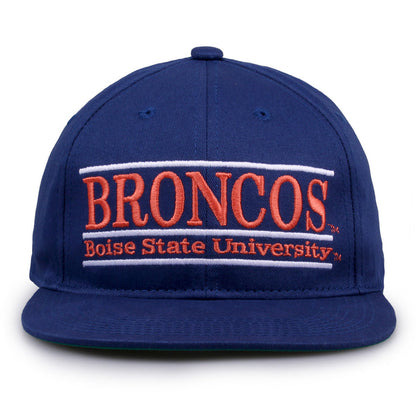Boise State Retro Bar snapback hat in royal blue, front view