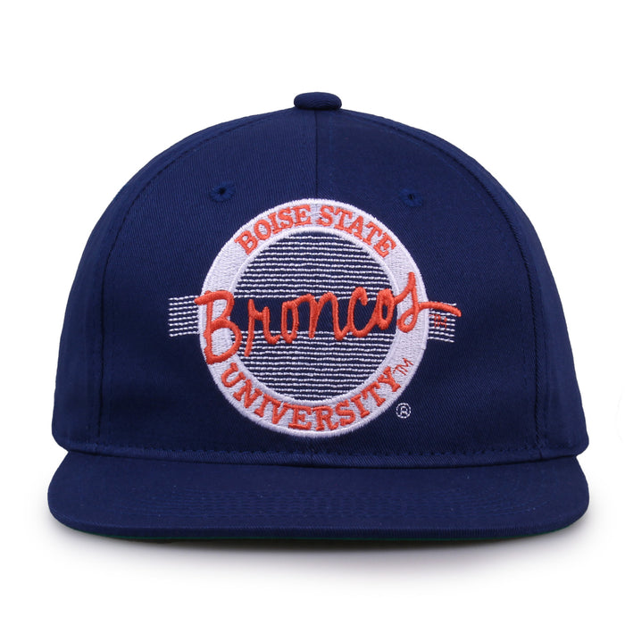 Boise State Retro Circle snapback hat in royal blue, front view