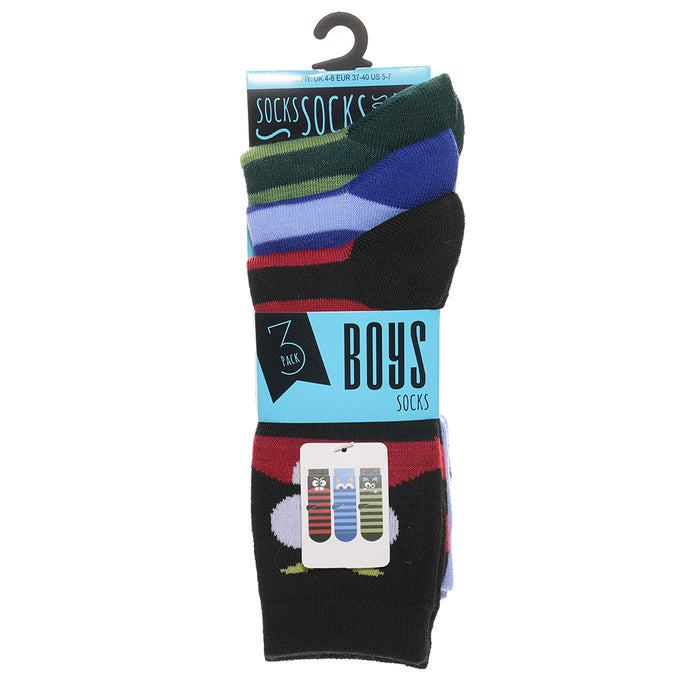 Boys 3pk Socks - Faces/Shark (PK12) (9-12 to 4-6) SK1399