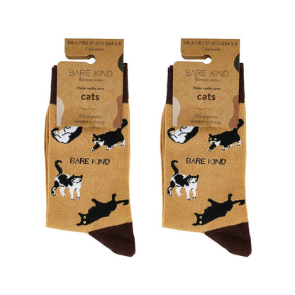 Pair of yellow brown cat bamboo socks