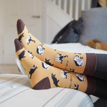 model wearing brown cat bamboo socks