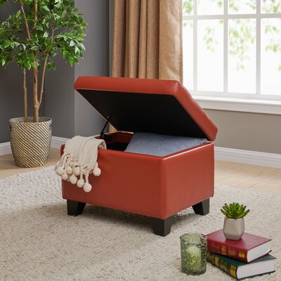 Chic Rust Orange Storage Ottoman - Faux Leather Footrest & Accent Bench for Living Room
