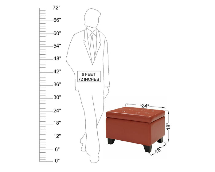 Chic Rust Orange Storage Ottoman - Faux Leather Footrest & Accent Bench for Living Room