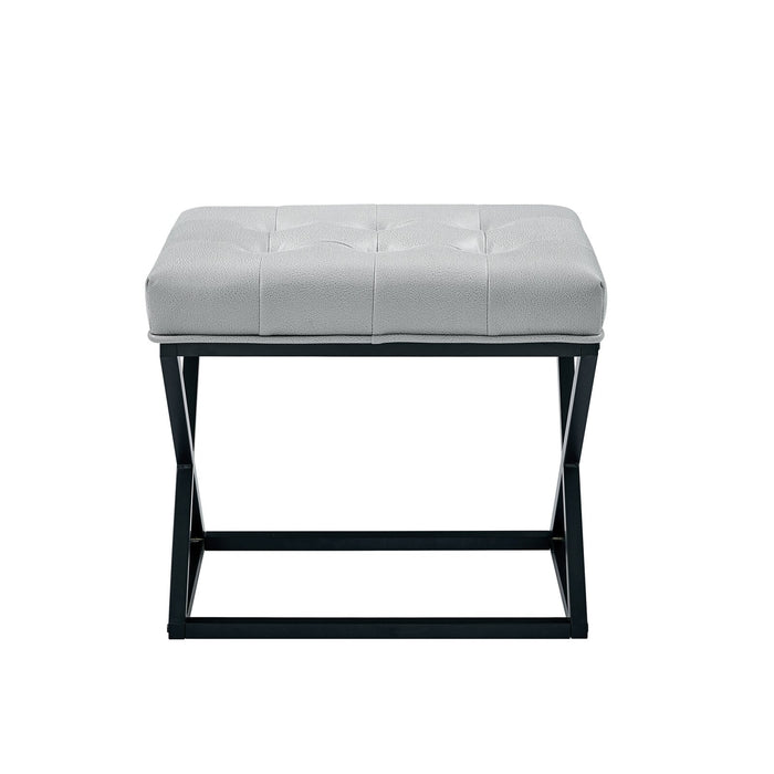 Chic Tufted Light Gray Ottoman with Modern X-Base - Versatile Footrest, Extra Seating & Accent for Any Room