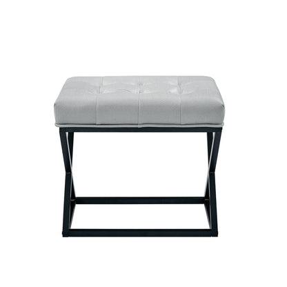 Chic Tufted Light Gray Ottoman with Modern X-Base - Versatile Footrest, Extra Seating & Accent for Any Room