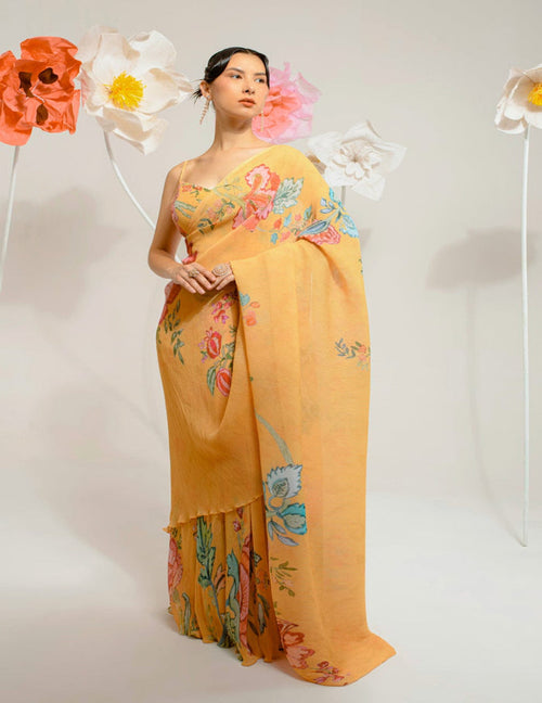 Pre-Draped Chrome Yellow Saree