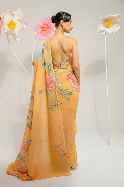 Designer ready to wear yellow saree